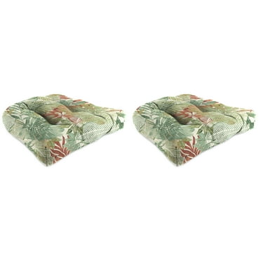 Jordan Manufacturing 19" x 19" Wesley Almond Green Leaves Square Tufted Contoured Outdoor Wicker Seat Cushion (2 Pack)