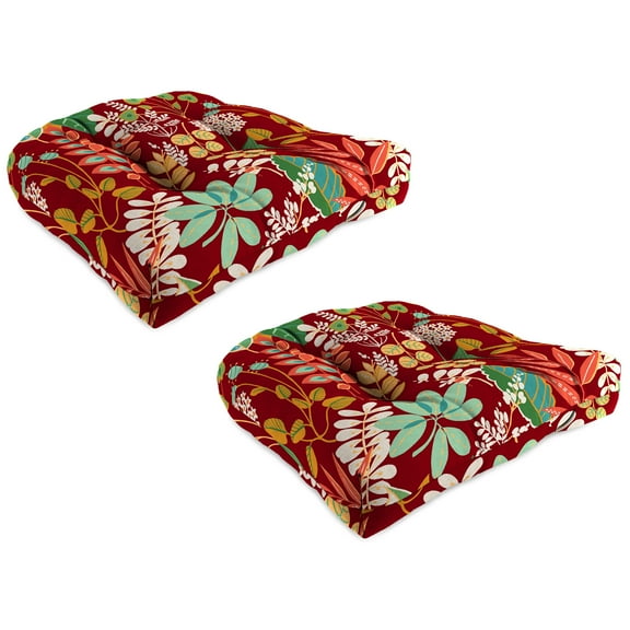 Jordan Manufacturing 19" x 19" Windcrest Mulberry Maroon Leaves Square Tufted Contoured Outdoor Wicker Seat Cushion (2 Pack)