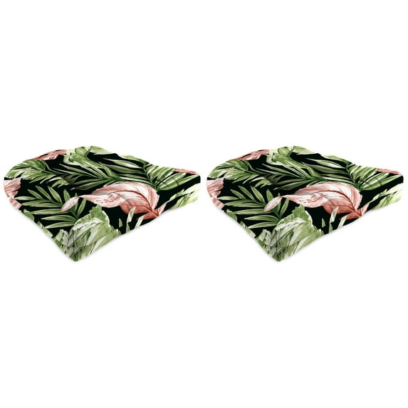 Jordan Manufacturing 19" x 19" Zealand Midnight Green Leaves Square Tufted Contoured Outdoor Wicker Seat Cushion (2 Pack)
