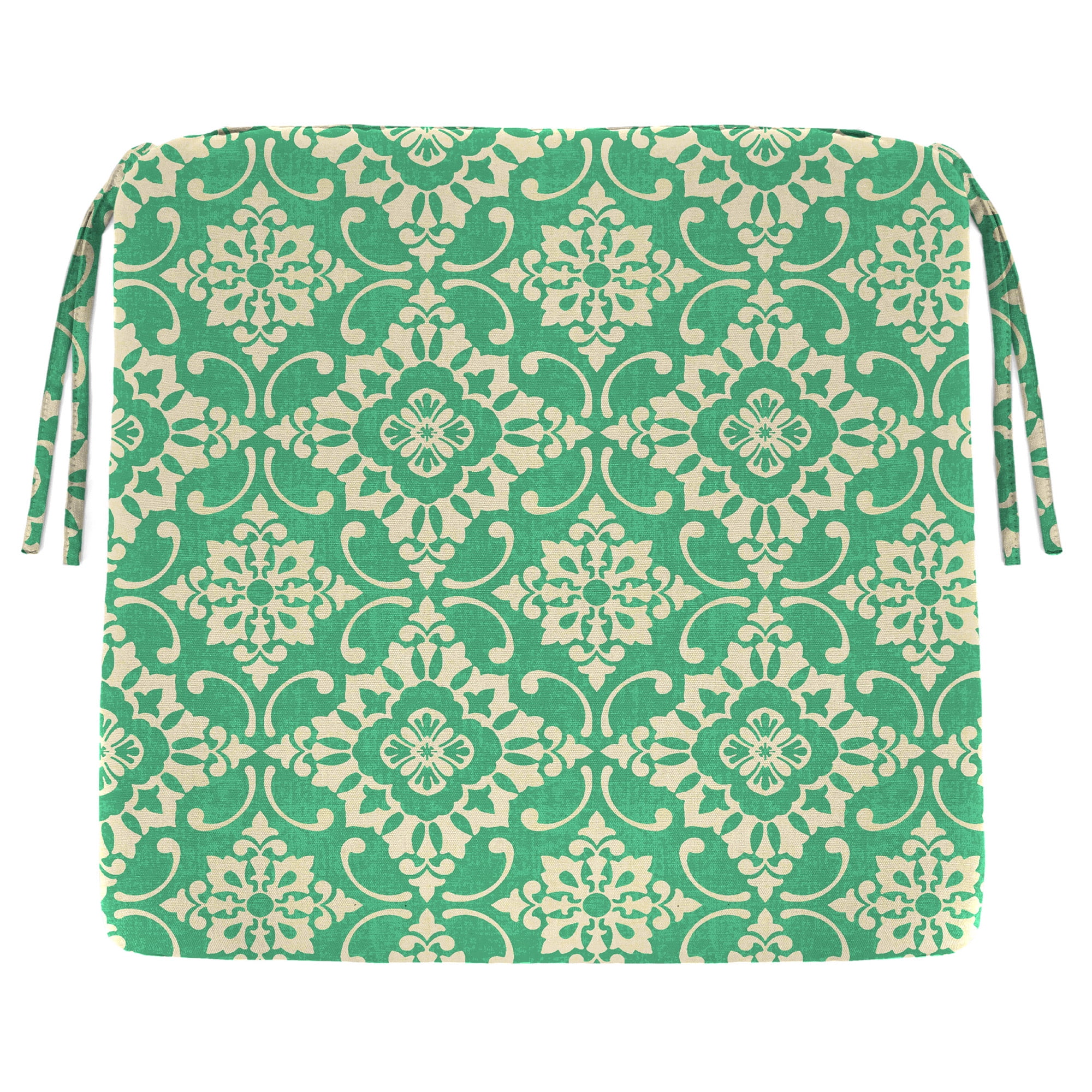 Jordan Manufacturing 20.25" x 20.75" Scampi Emerald Green Medallion Square Outdoor Chair Pad Seat Cushion with Ties
