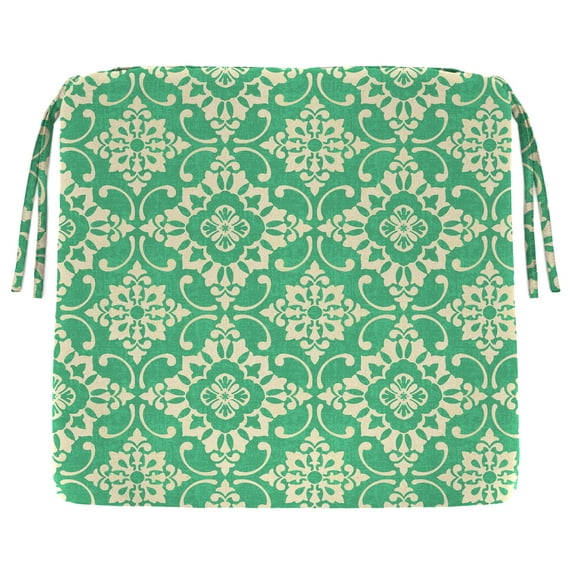 Jordan Manufacturing 20.25" x 20.75" Scampi Emerald Green Medallion Square Outdoor Chair Pad Seat Cushion with Ties