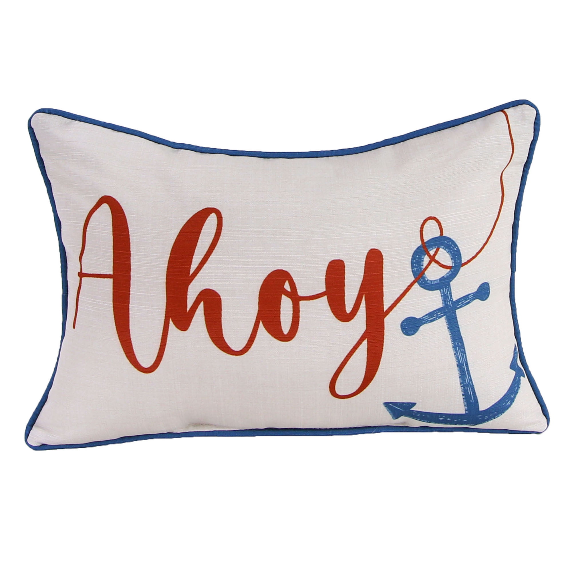 Jordan Manufacturing 20" x 14" Cream, Red and Blue Ahoy Anchor Nautical Rectangular Decorative Lumbar Throw Pillow with Welt