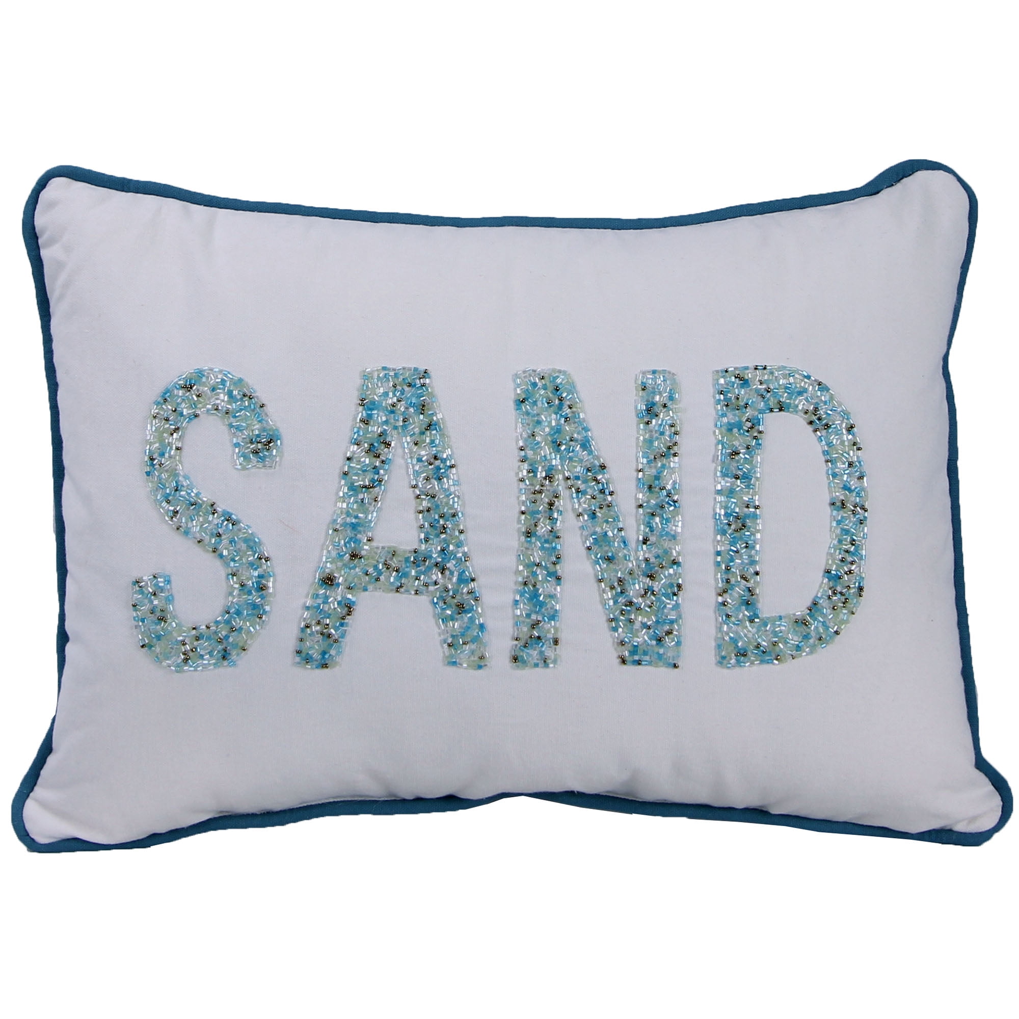 Jordan Manufacturing 20" x 14" Cream and Dark Aqua Sand Nautical Rectangular Reversible Decorative Lumbar Throw Pillow with Welt