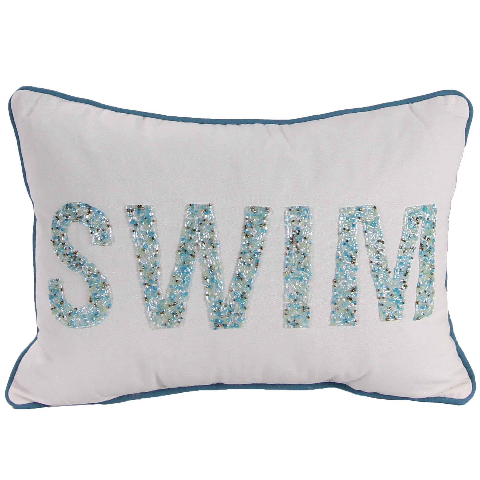 Jordan Manufacturing 20" x 14" Cream and Dark Aqua Swim Nautical Rectangular Reversible Decorative Lumbar Throw Pillow with Welt