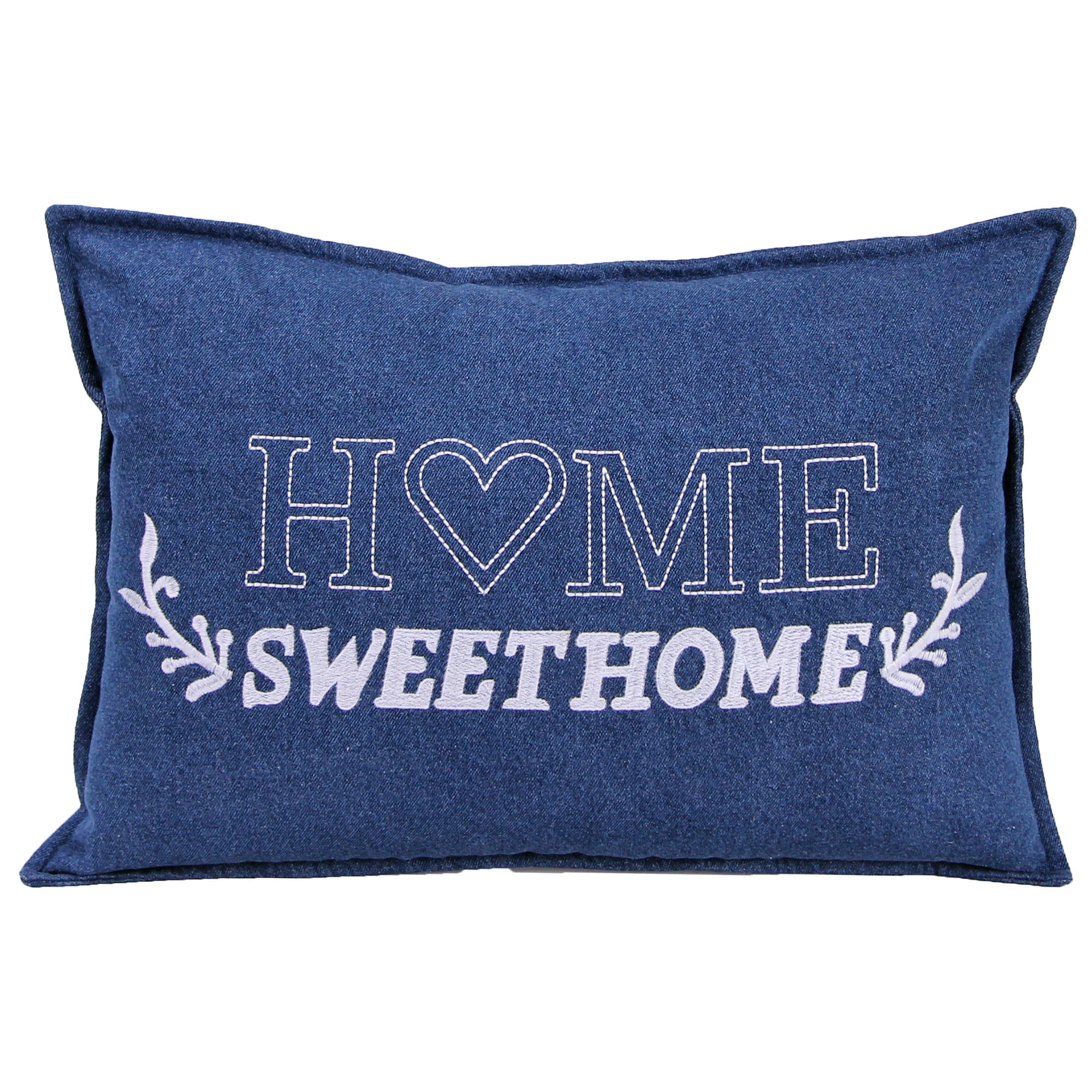 Jordan Manufacturing 20" x 14" Denim Blue Home Sweet Home Novelty Rectangular Reversible Decorative Lumbar Throw Pillow with Flange