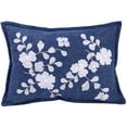 thumbnail image 1 of Jordan Manufacturing 20" x 14" Denim Blue and White Cherry Blossom Floral Rectangular Reversible Decorative Lumbar Throw Pillow with Embroidery Accent, 1 of 5