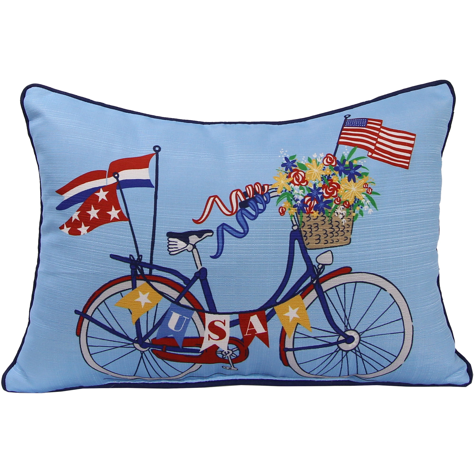 Jordan Manufacturing 20" x 14" Multicolor American Flag Bike Rectangular Decorative Lumbar Throw Pillow with Welt