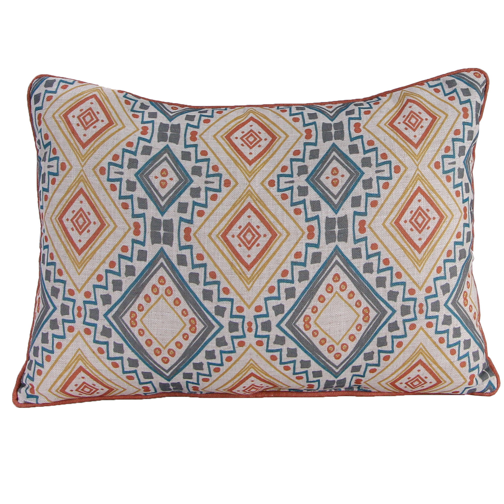 Jordan Manufacturing 20" x 14" Multicolor Diamond Medallion Rectangular Decorative Lumbar Throw Pillow with Welt