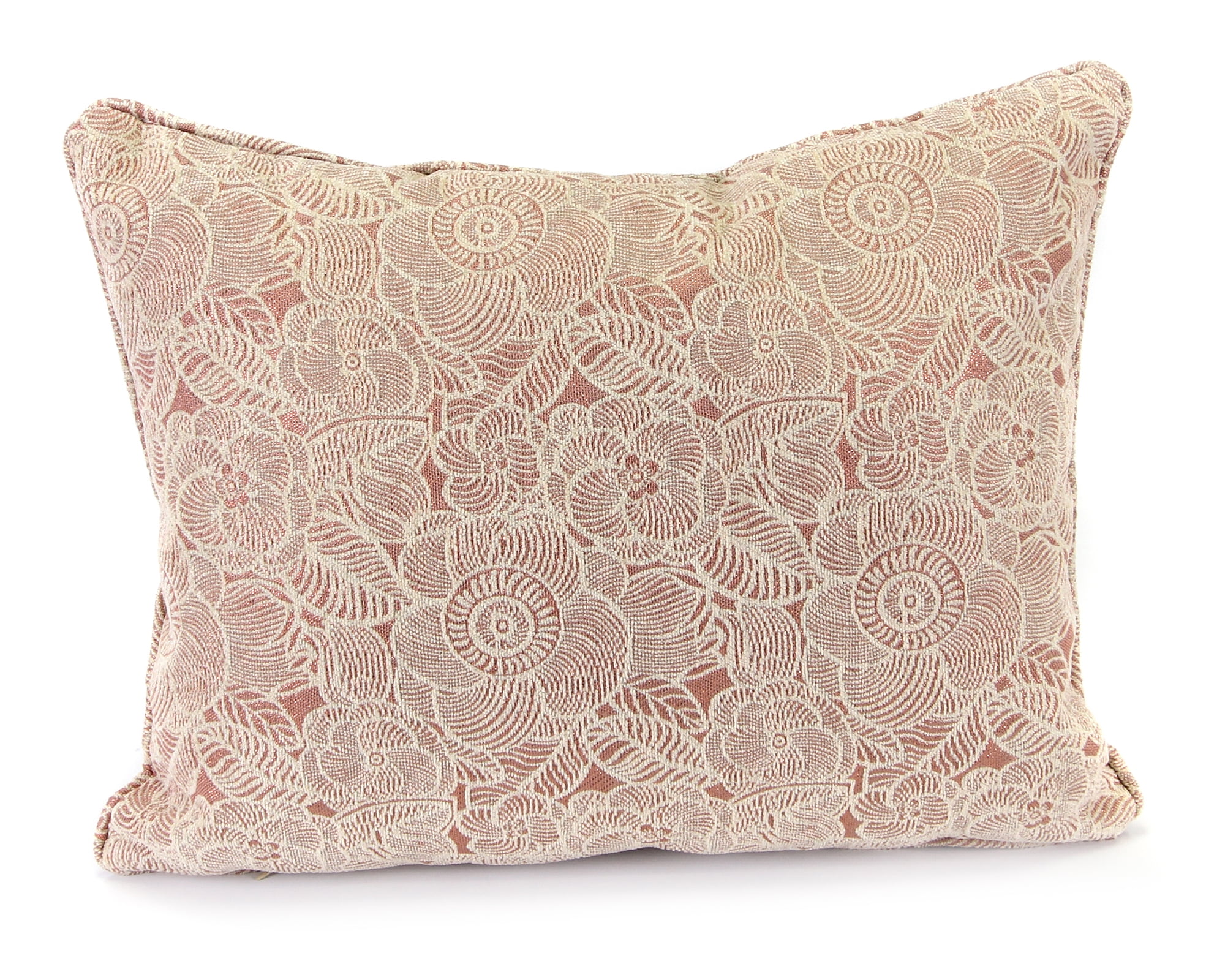 Jordan Manufacturing 20" x 15" Ashani Rose Tan and Cream Floral Rectangular Decorative Lumbar Throw Pillow with Welt