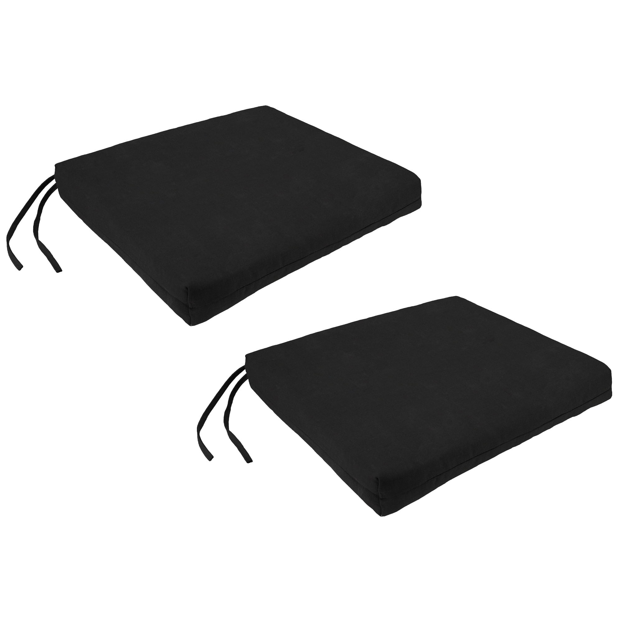 Jordan Manufacturing 20" x 18" Canvas Black Solid Rectangular Outdoor Chair Pad Seat Cushion with Ties (2 Pack)