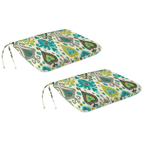 Jordan Manufacturing 20" x 18" Paso Turquoise Multicolor Ikat Rectangular Outdoor Chair Pad Seat Cushion with Ties (2 Pack)