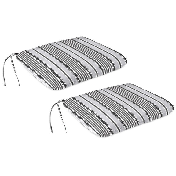 Jordan Manufacturing 20" x 18" Worth Black and Grey Stripe Rectangular Outdoor Chair Pad Seat Cushion with Ties (2 Pack)