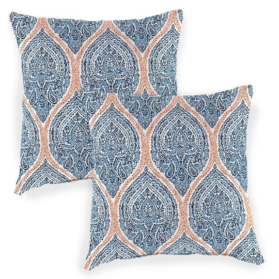 Jordan Manufacturing 20" x 20" Andorra Tiger Lily Navy Damask Square Outdoor Throw Pillow (2 Pack)