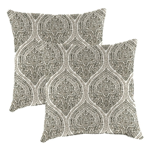 Jordan Manufacturing 20" x 20" Andorra Umber Brown Damask Square Outdoor Throw Pillow (2 Pack)