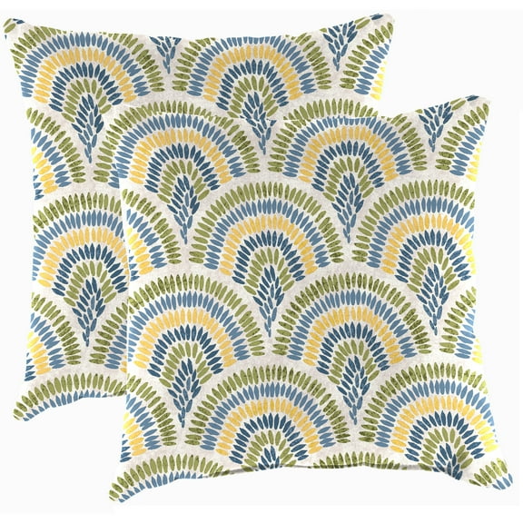 Jordan Manufacturing 20" x 20" Breaker Butter Multicolor Dash Square Outdoor Throw Pillow with Welt (2 Pack)