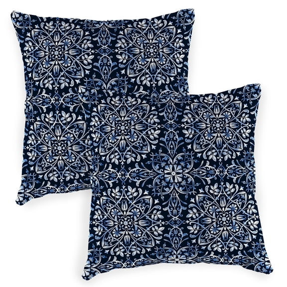 Jordan Manufacturing 20" x 20" Dresden Midnight Navy Damask Square Outdoor Throw Pillow (2 Pack)