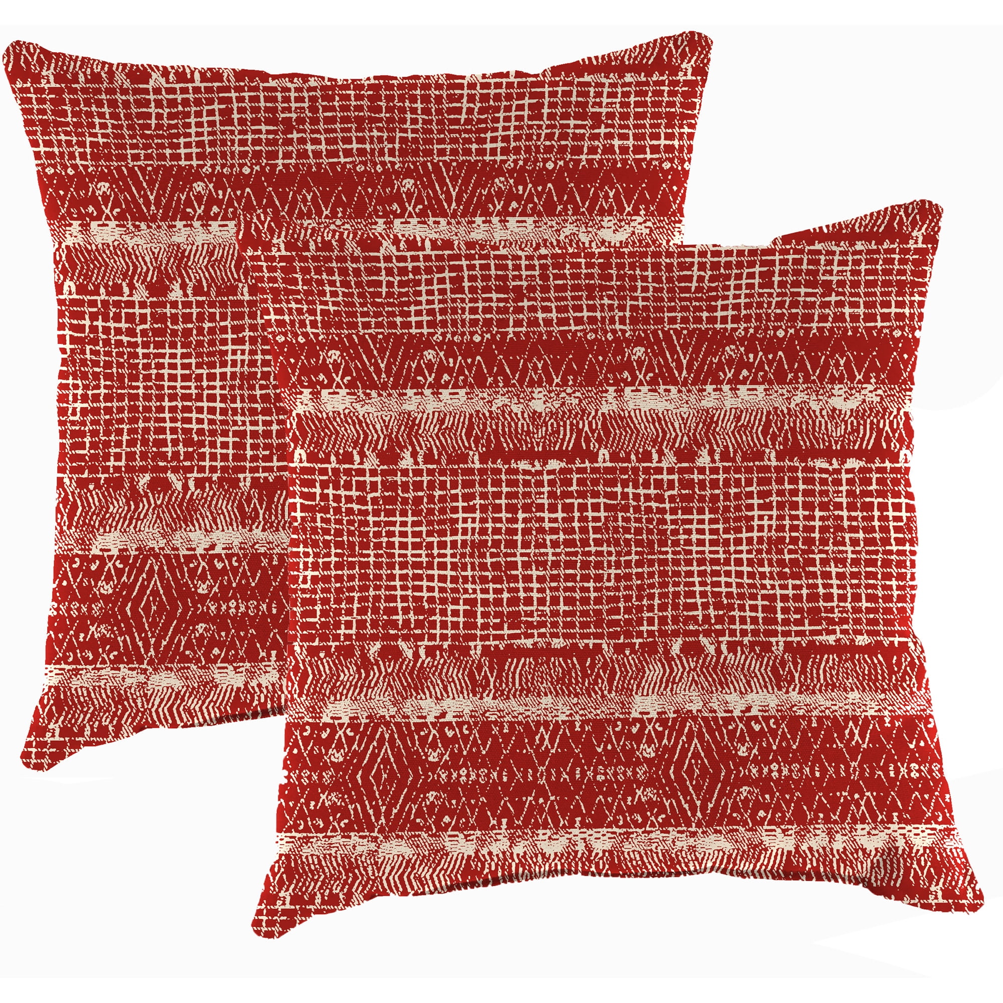 Jordan Manufacturing 20" x 20" Everest Caramel Red Ikat Square Outdoor Throw Pillow with Welt (2 Pack)