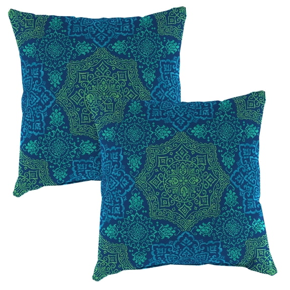 Jordan Manufacturing 20" x 20" Foley Ocean Blue Medallion Square Outdoor Throw Pillow (2 Pack)