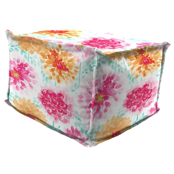 Jordan Manufacturing 20" x 20" Gardenia Bloom Multicolor Floral Square Outdoor Pouf Ottoman with Flange