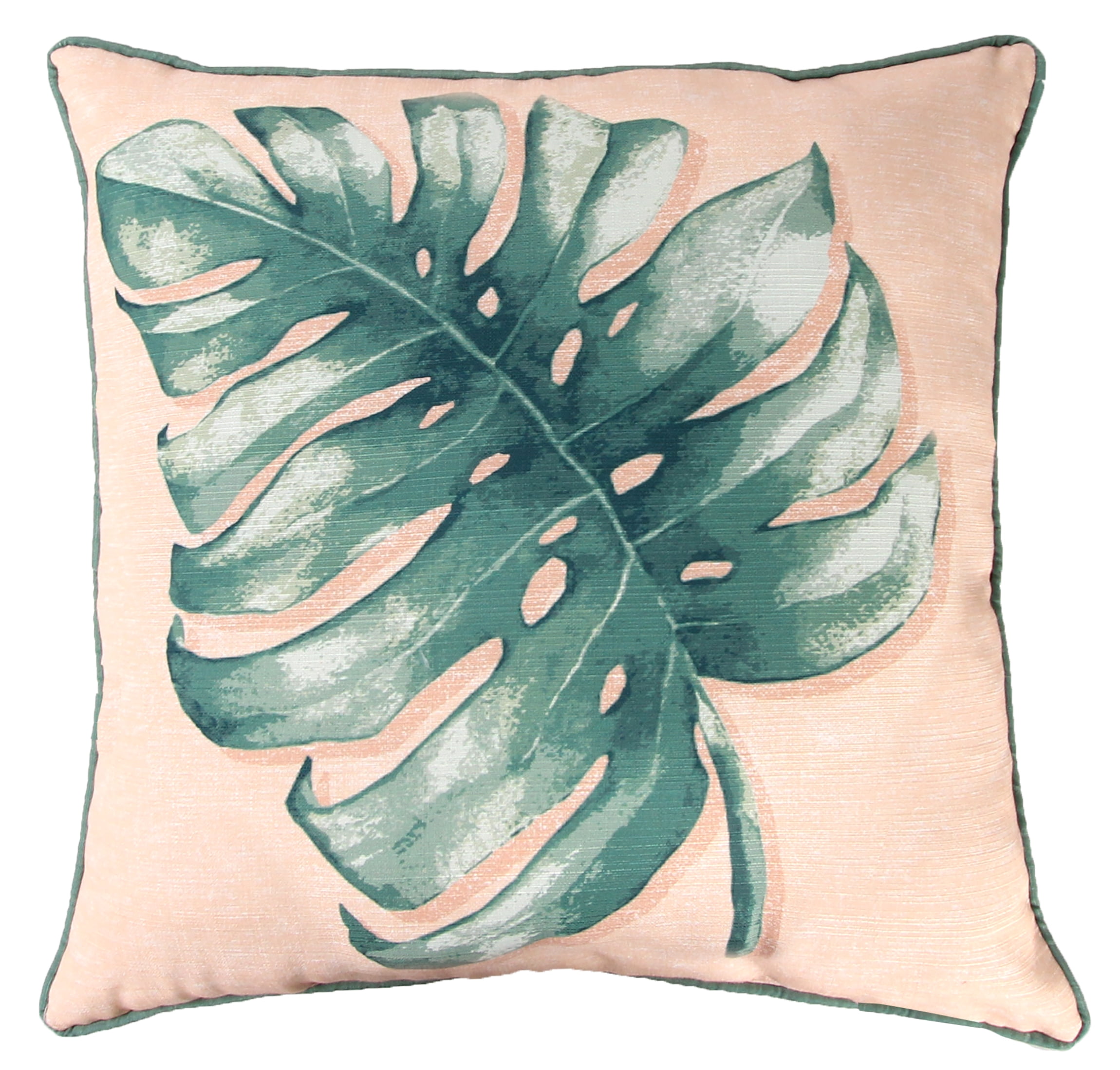 Jordan Manufacturing 20" x 20" Green and Coral Palm Leaves Square Reversible Decorative Throw Pillow with Welt