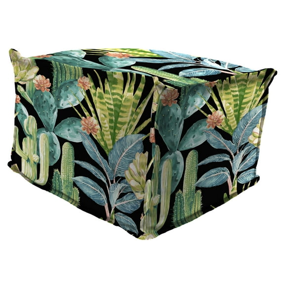 Jordan Manufacturing 20" x 20" Hatteras Ebony Black Floral Square Outdoor Pouf Ottoman with Flange