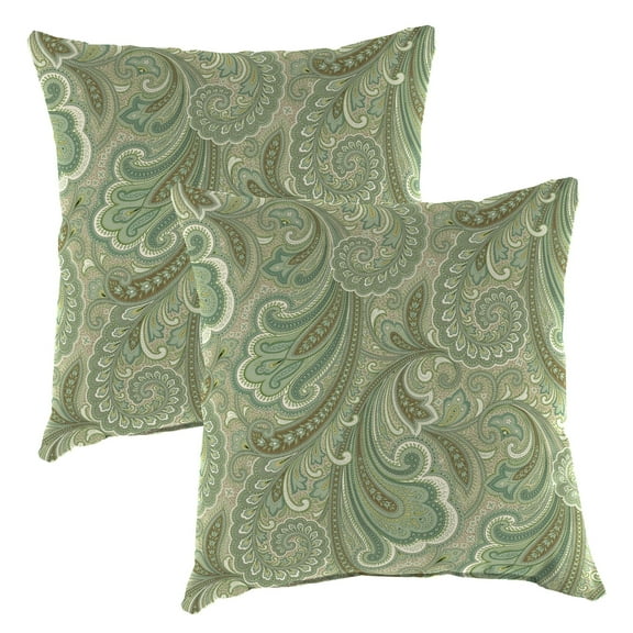 Jordan Manufacturing 20" x 20" Merona Latte Green Paisley Square Outdoor Throw Pillow (2 Pack)