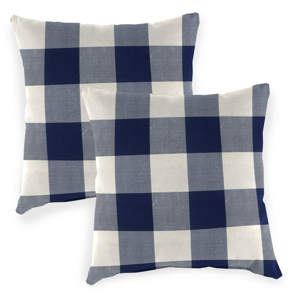 Jordan Manufacturing 20" x 20" Navy Buffalo Check Square Outdoor Throw Pillow (2 Pack)