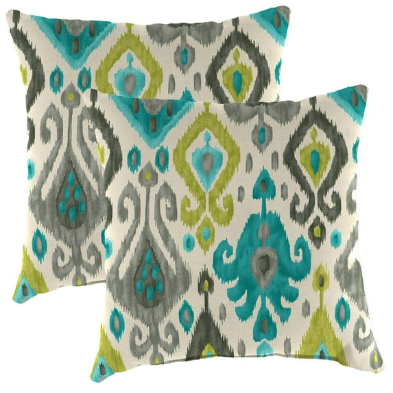 Jordan Manufacturing 20" x 20" Paso Turquoise Multicolor Ikat Square Outdoor Throw Pillow (2 Pack)
