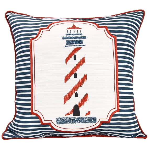 Jordan Manufacturing 20" x 20" Red, White and Blue Lighthouse Stripe Nautical Square Reversible Decorative Throw Pillow with Welt