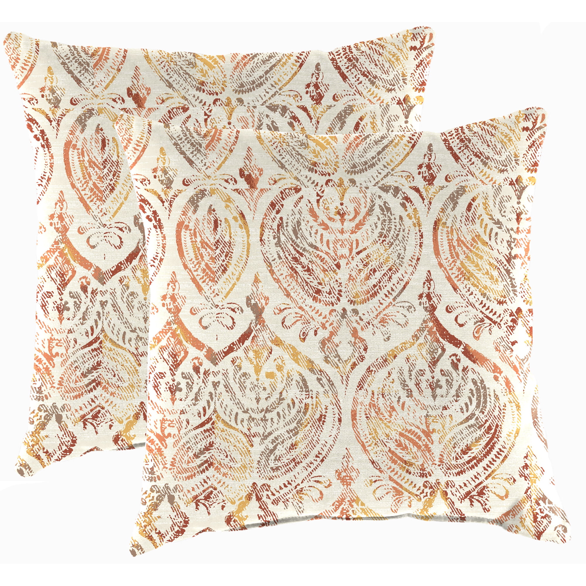 Rustique Barley Beige Damask Square Outdoor Throw Pillow Set