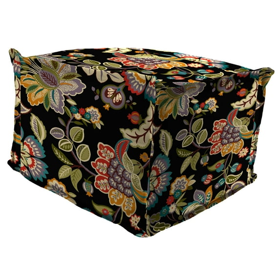 Jordan Manufacturing 20" x 20" Telfair Midnight Multicolor Paisley Square Outdoor Pouf Ottoman with Flange