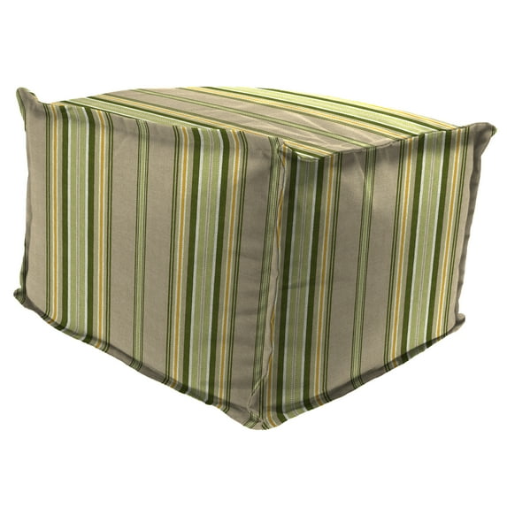 Jordan Manufacturing 20" x 20" Terrace Sunrise Green Stripe Square Outdoor Pouf Ottoman with Flange