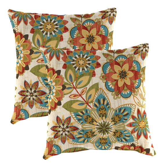 Jordan Manufacturing 20" x 20" Trendi Teal Multicolor Floral Square Outdoor Throw Pillow (2 Pack)