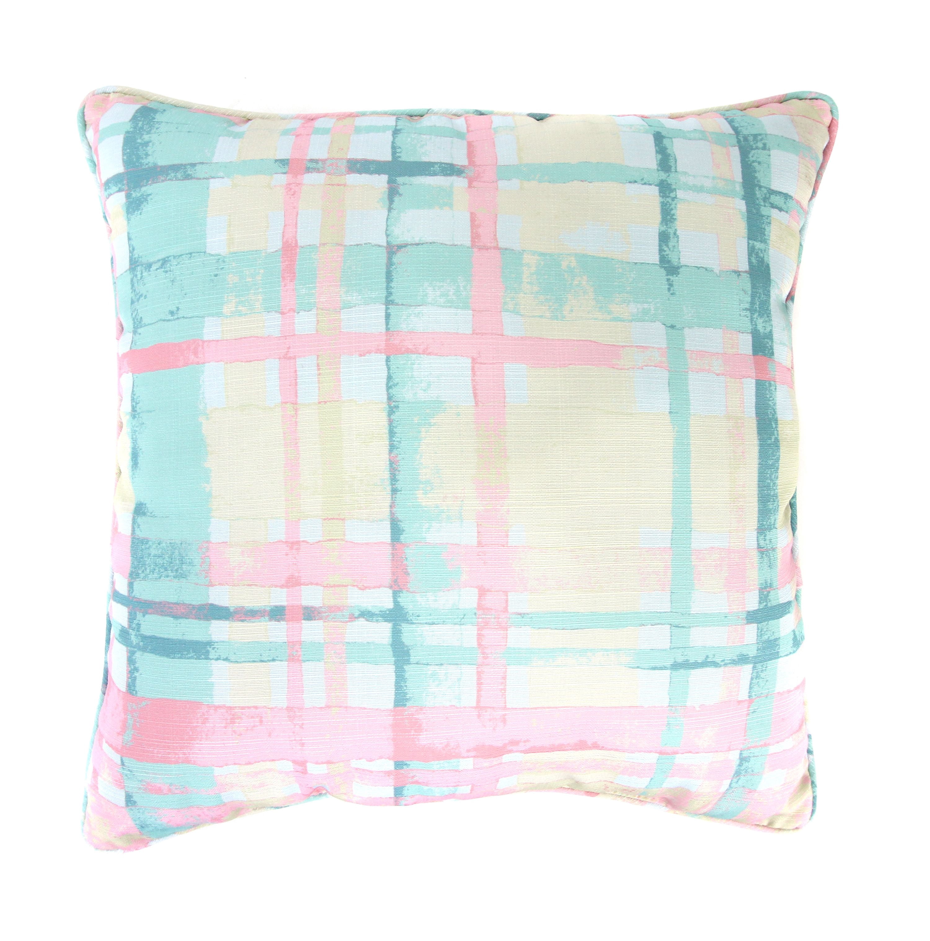 Jordan Manufacturing 20" x 20" Yellow, Pink and Green Plaid Square Decorative Throw Pillow with Welt
