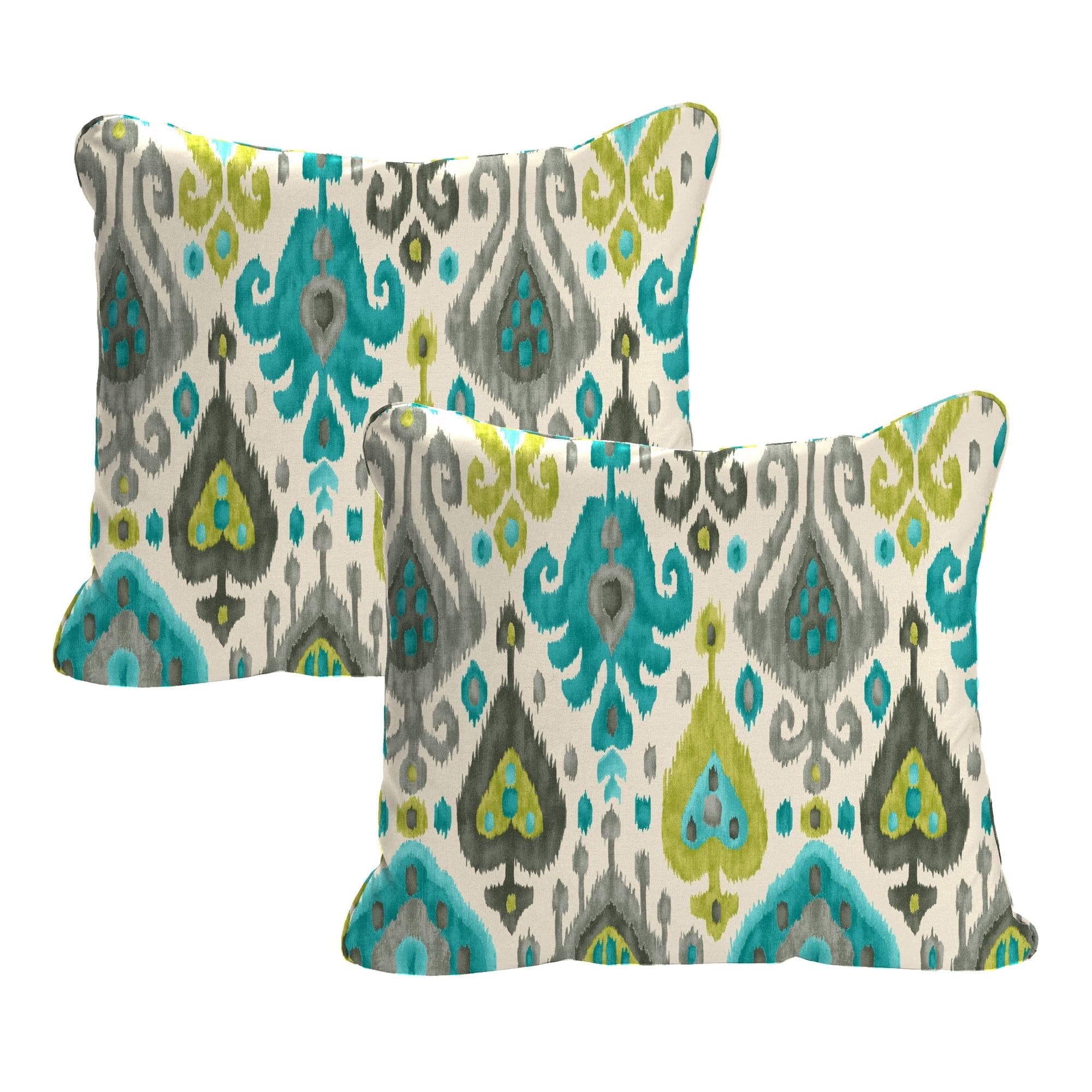 Jordan Manufacturing 21" x 24" Paso Turquoise Multicolor Ikat Rectangular Outdoor Deep Seat Chair Back Cushion with Welt (2 Pack)