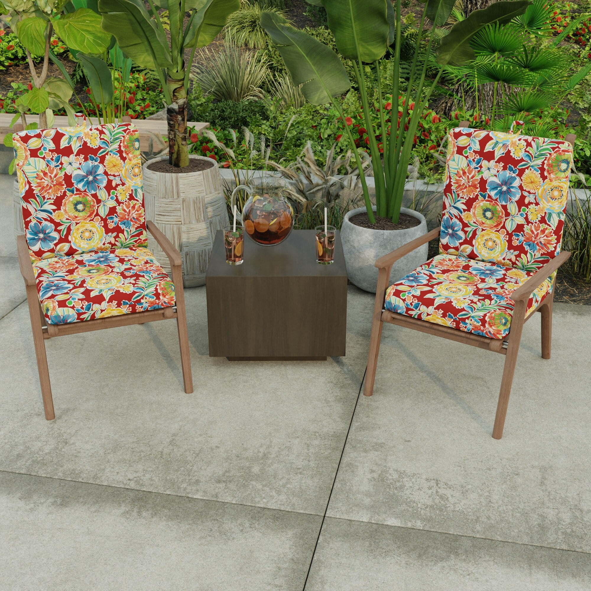 Jordan Manufacturing 21 x 44 Multicolor Floral Outdoor Chair Cushion with Ties and Loop 44 L x 21 W x 3.5 H Walmart