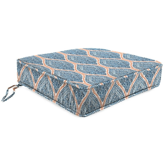 Jordan Manufacturing 22.5" x 22.5" Andorra Tiger Lily Navy Damask Square Outdoor Deep Seat Cushion with Ties and Welt