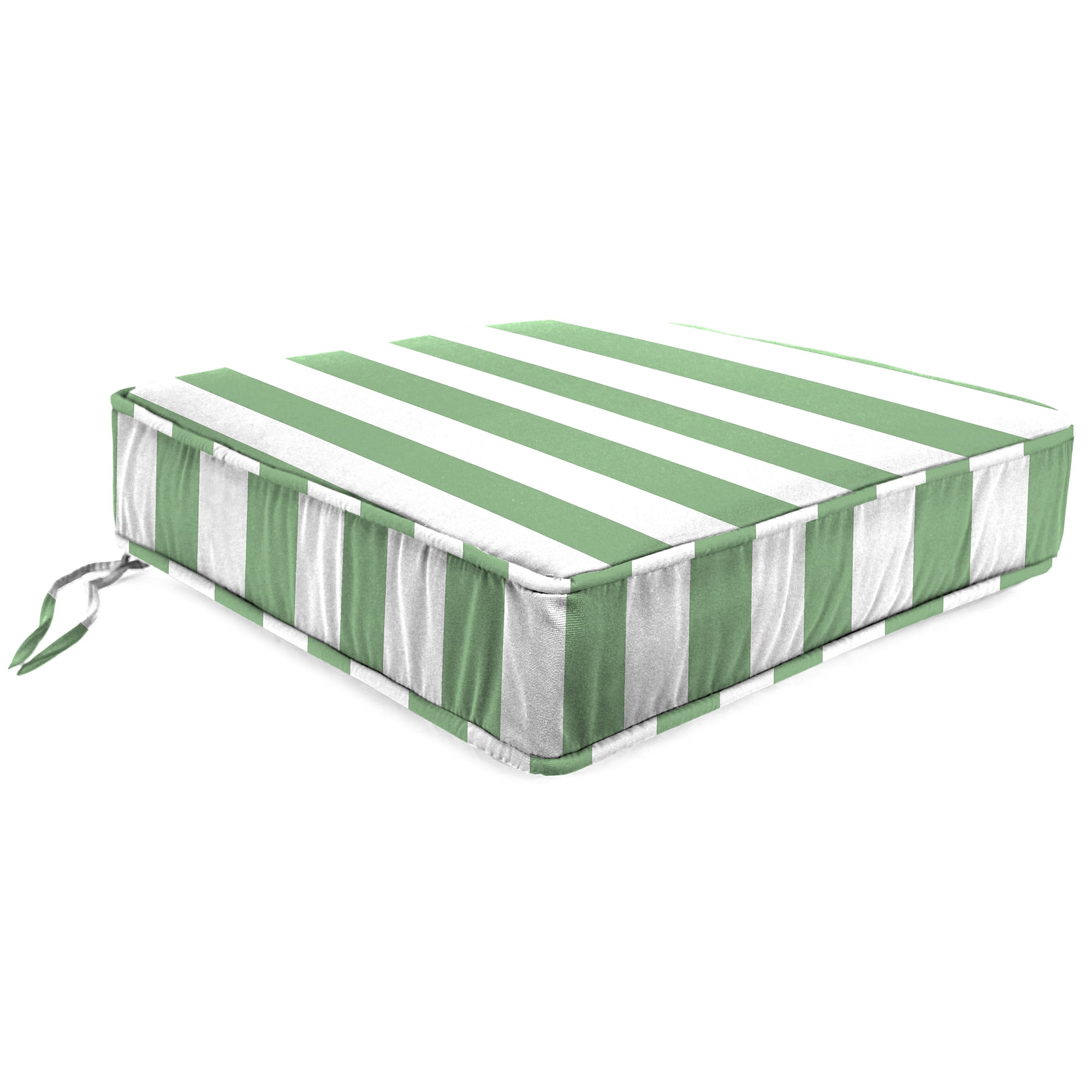 Jordan Manufacturing 22.5" x 22.5" Awning Cucumber Green Stripe Square Outdoor Deep Seat Cushion with Ties and Welt