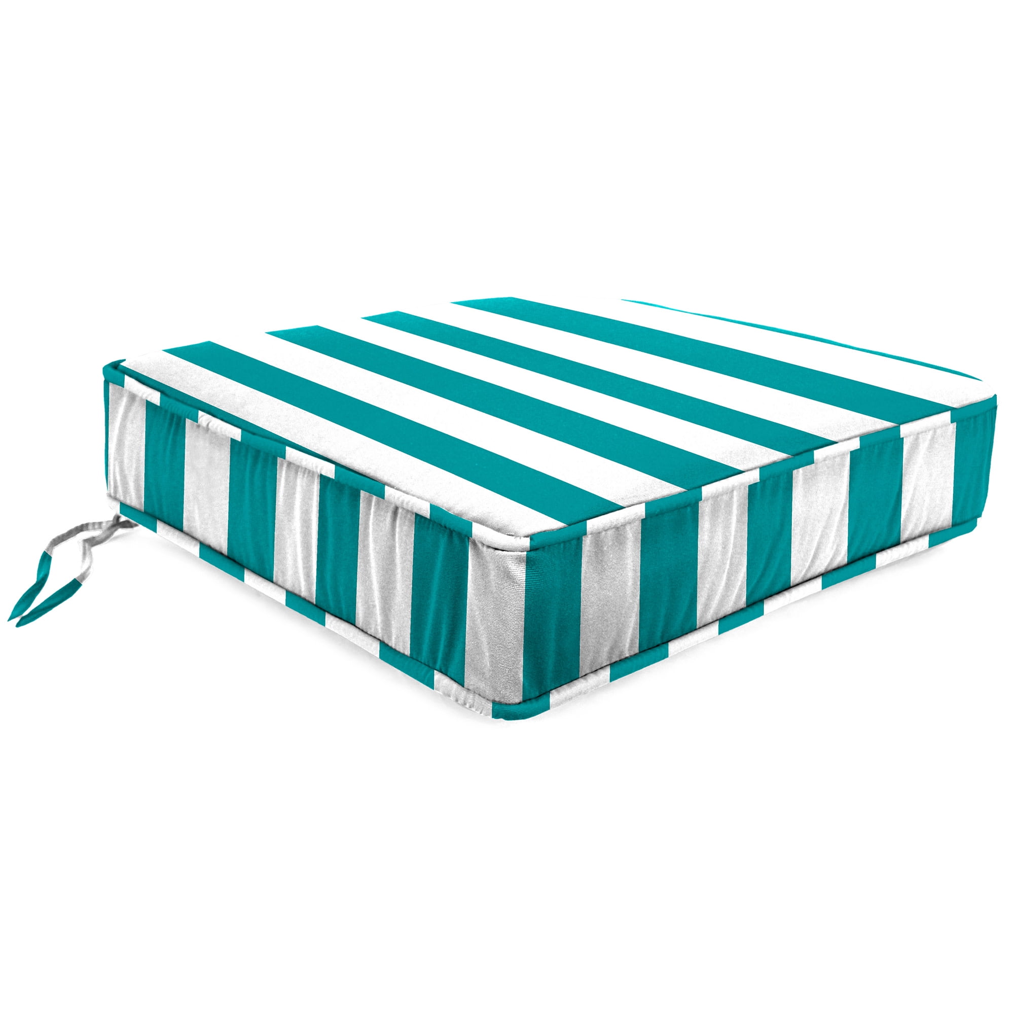 Jordan Manufacturing 22.5" x 22.5" Awning Turquoise Stripe Square Outdoor Deep Seat Cushion with Ties and Welt