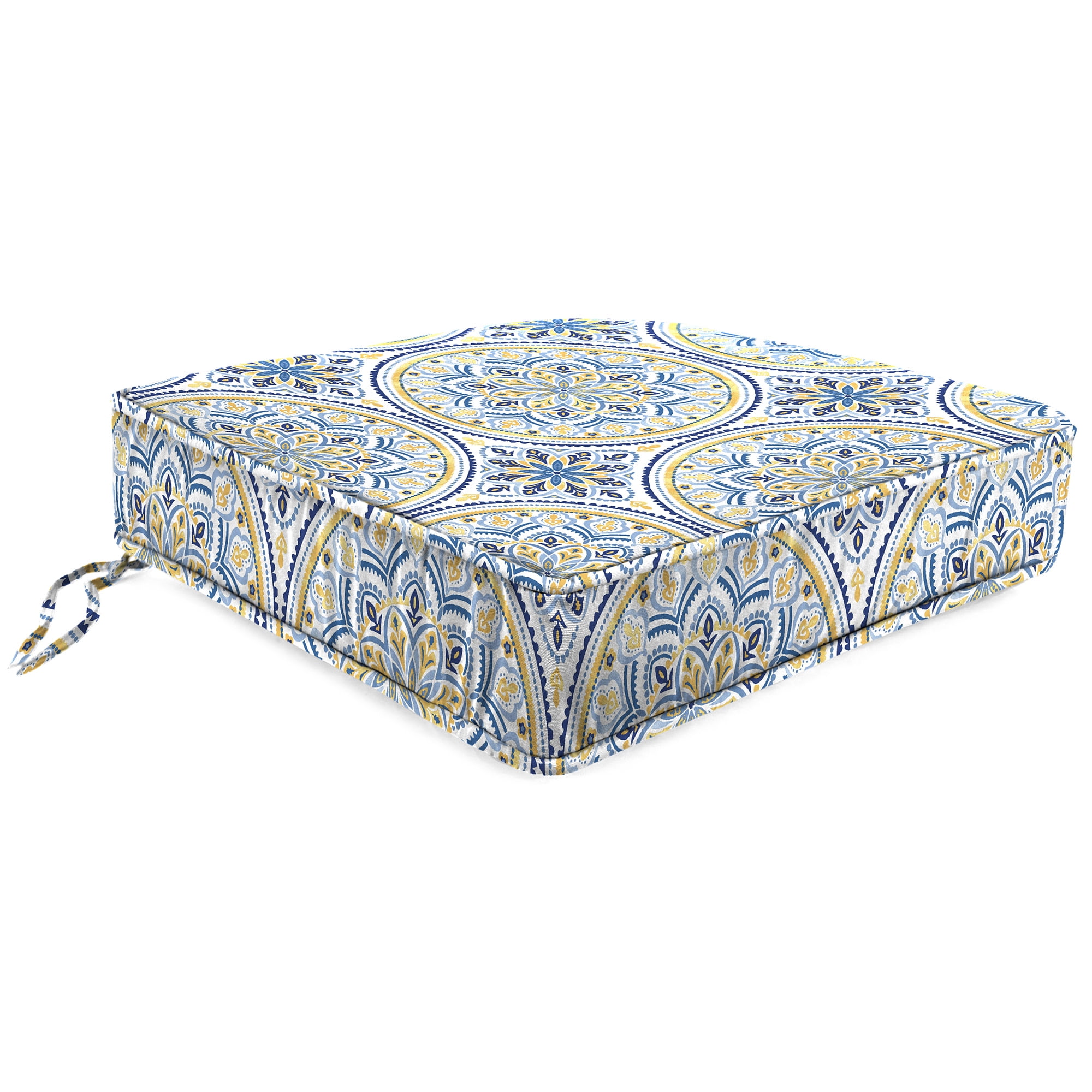 Jordan Manufacturing 22.5" x 22.5" Castille Multicolor Medallion Square Outdoor Deep Seat Cushion with Ties and Welt