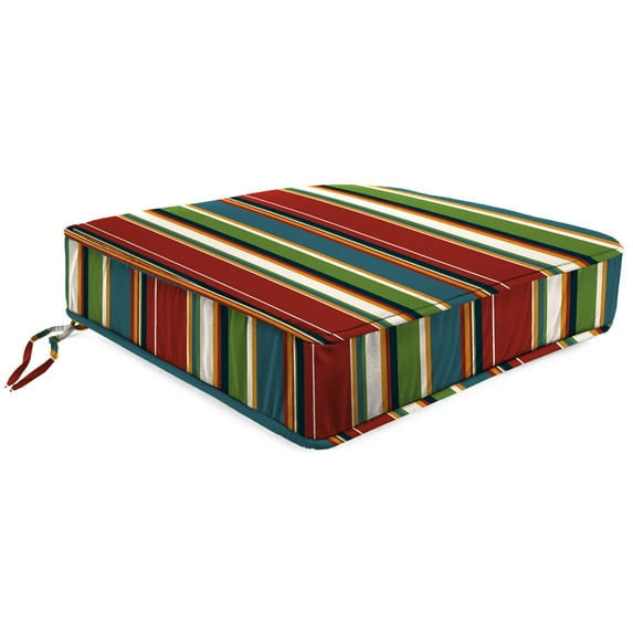 Jordan Manufacturing 22.5" x 22.5" Covert Sonoma Multicolor Stripe Square Outdoor Deep Seat Cushion with Ties and Welt