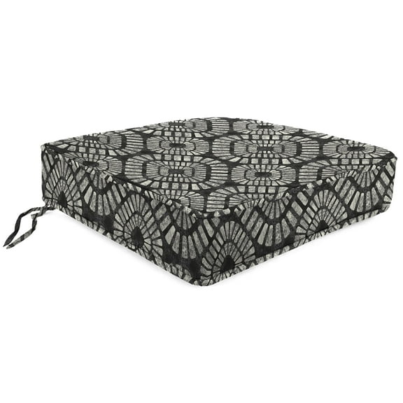 Jordan Manufacturing 22.5" x 22.5" Maloa Asphalt Black Ikat Square Outdoor Deep Seat Cushion with Ties and Welt