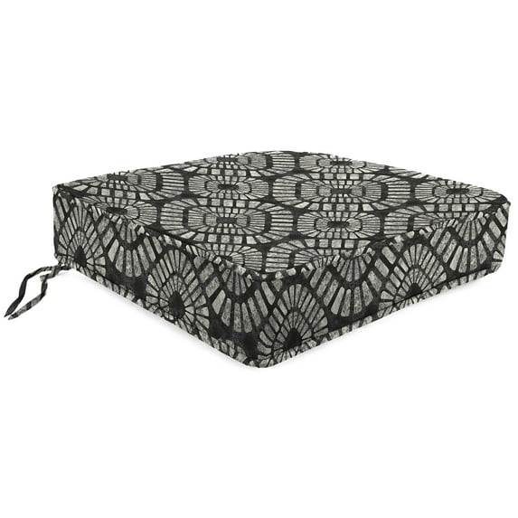 Jordan Manufacturing 22.5" x 22.5" Maloa Asphalt Black Ikat Square Outdoor Deep Seat Cushion with Ties and Welt