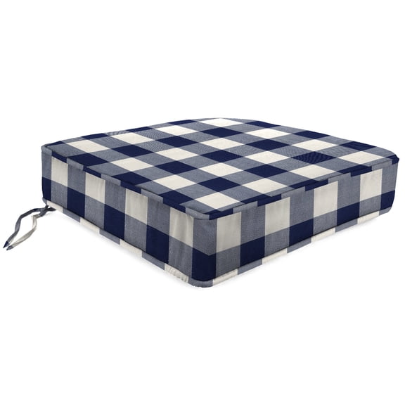 Jordan Manufacturing 22.5" x 22.5" Navy Buffalo Check Square Outdoor Deep Seat Cushion with Ties and Welt