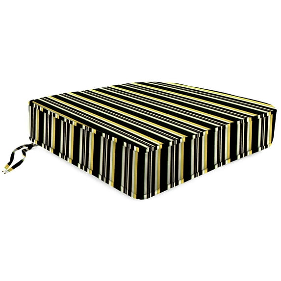 Jordan Manufacturing 22.5" x 22.5" Ripley Lemon Yellow Stripe Square Outdoor Deep Seat Cushion with Ties and Welt