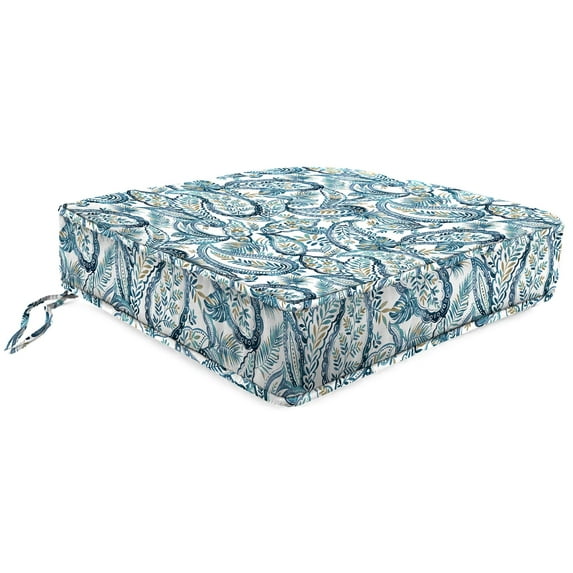 Jordan Manufacturing 22.5" x 22.5" Xaviar Deco Black Leaves Square Outdoor Deep Seat Cushion with Ties and Welt