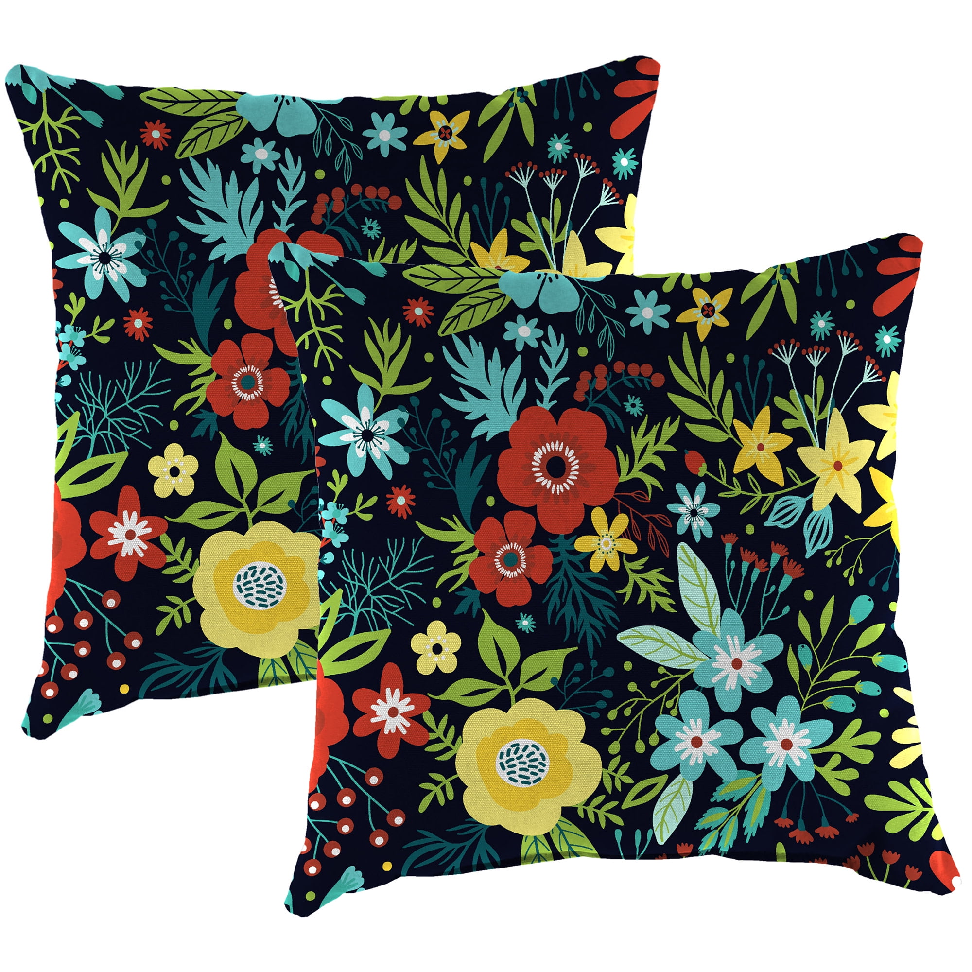 Jordan Manufacturing 22" x 22" Black Floral Black Floral Square Outdoor Throw Pillow (2 Pack)