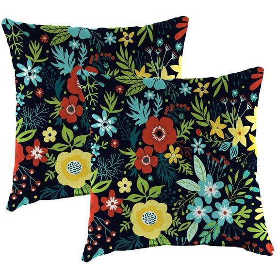 Jordan Manufacturing 22" x 22" Black Floral Black Floral Square Outdoor Throw Pillow (2 Pack)