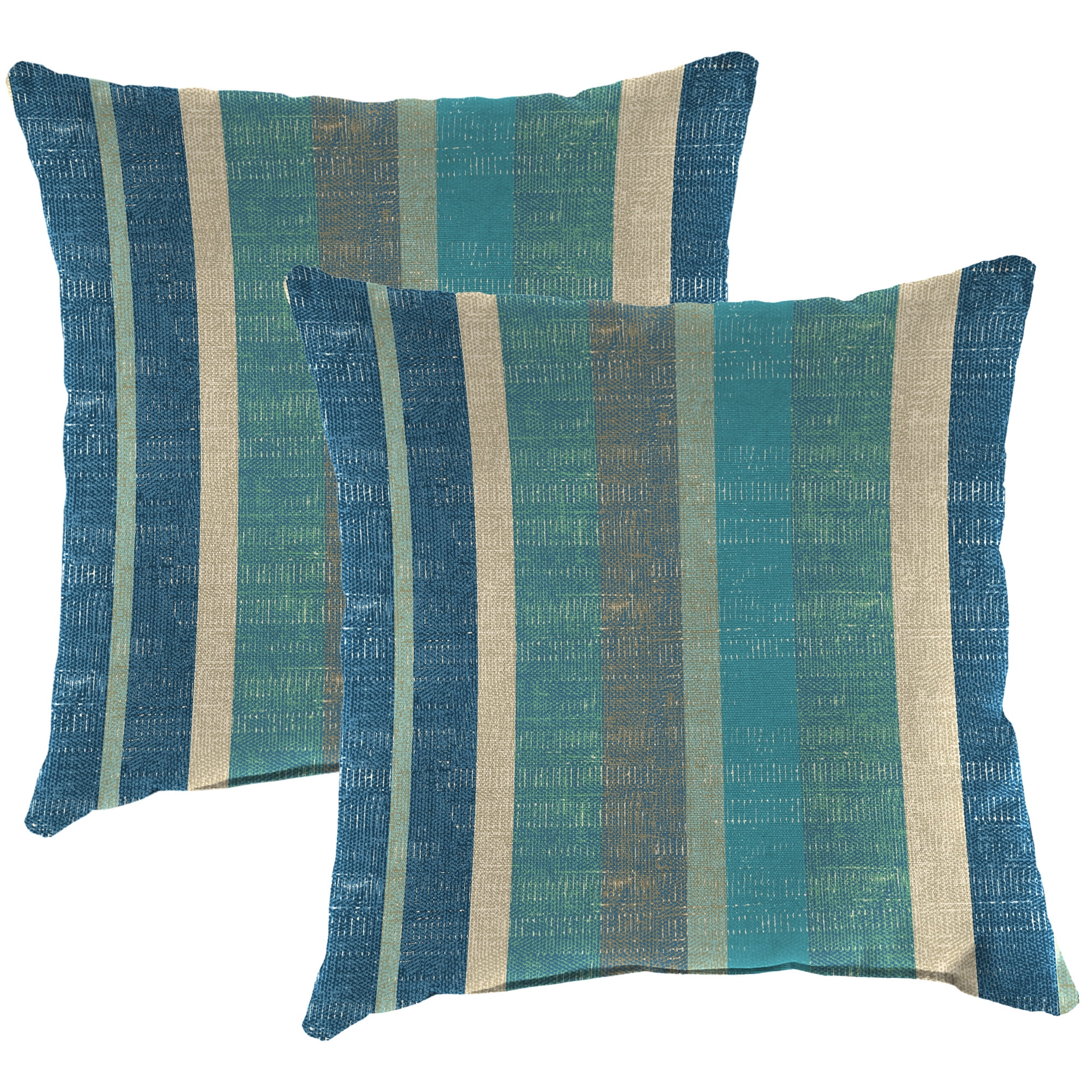 Jordan Manufacturing 22" x 22" Bristal Bashful Teal Stripe Square Outdoor Throw Pillow (2 Pack)