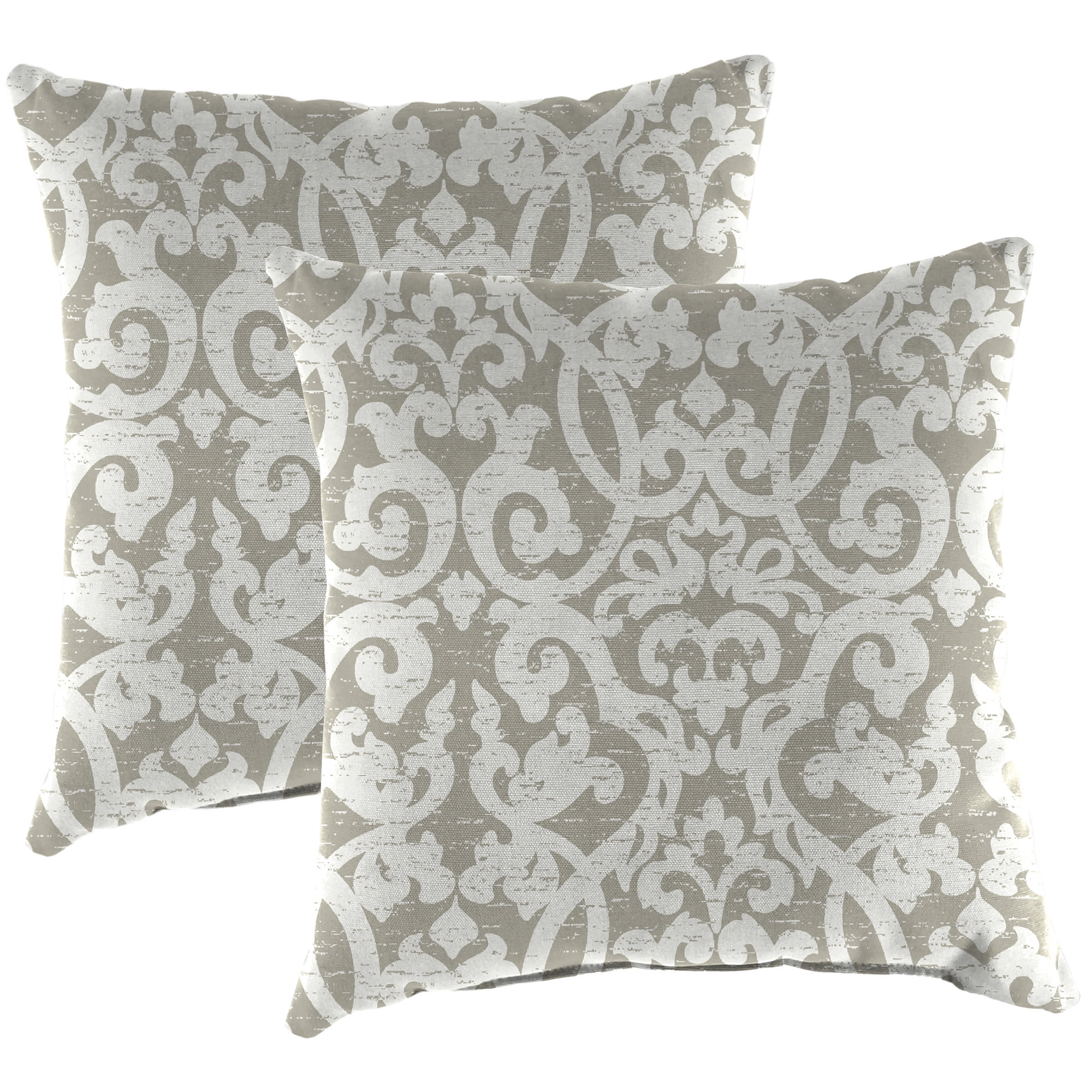 Jordan Manufacturing 22" x 22" Compote Fog Gray Damask Square Outdoor Throw Pillow (2 Pack)